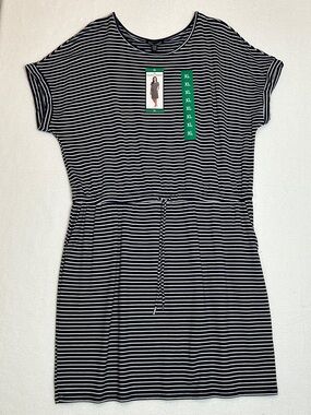 Hilary Radley Dress XL Navy White Stripe Drawstring Waist Pockets Casual